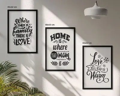 Three-piece wall art set featuring family, love, home, and warmth themes