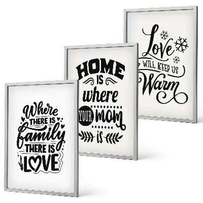 Three-piece wall art set featuring family, love, home, and warmth themes