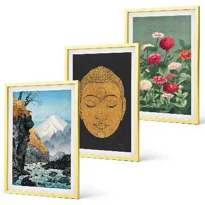 Set of 3 framed Japanese nature wall art pieces japandi style