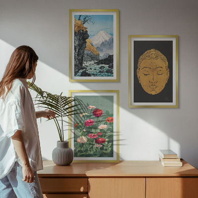 Set of 3 framed wall art pieces Japanese nature japandi culture