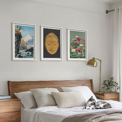 Set of 3 framed wall art pieces Japanese nature japandi culture