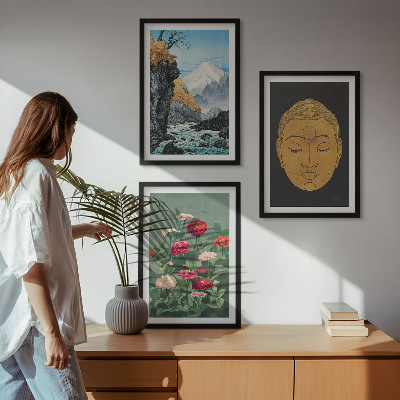 Set of 3 framed wall art pieces Japanese nature japandi culture