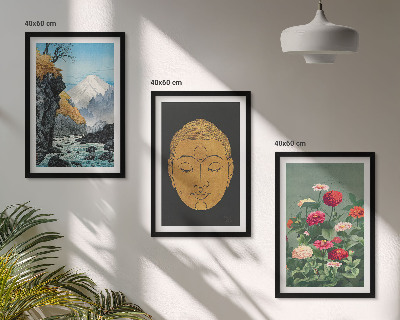 Set of 3 framed wall art pieces Japanese nature japandi culture