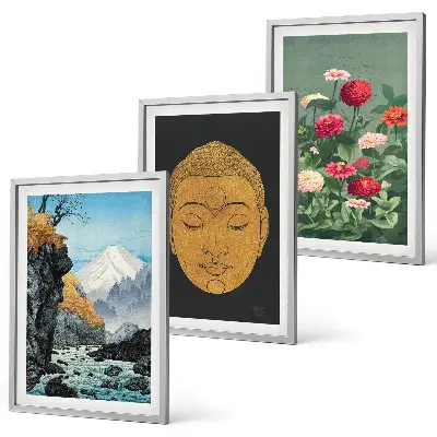 Set of 3 framed Japanese nature wall art pieces japandi style