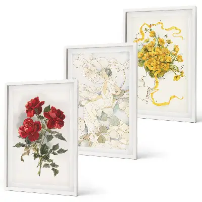 Wall art set red and white roses print