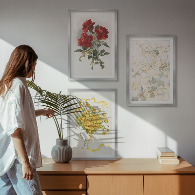 Wall art set Roses red white form