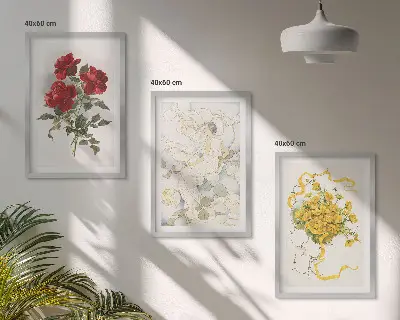 Wall art set red and white roses print