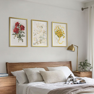 Wall art set Roses red white form