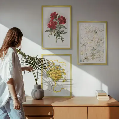Wall art set red and white roses print