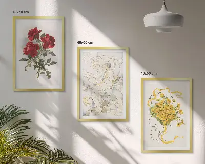 Wall art set red and white roses print
