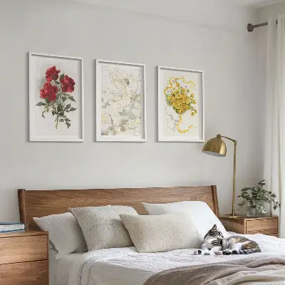 Wall art set red and white roses print