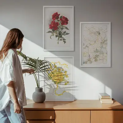 Wall art set red and white roses print