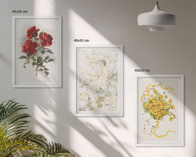Wall art set Roses red white form