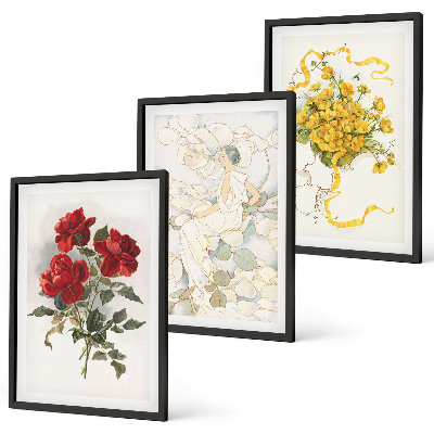 Wall art set Roses red white form