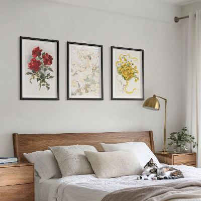 Wall art set Roses red white form
