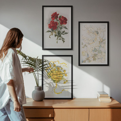 Wall art set Roses red white form