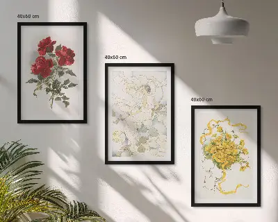 Wall art set red and white roses print