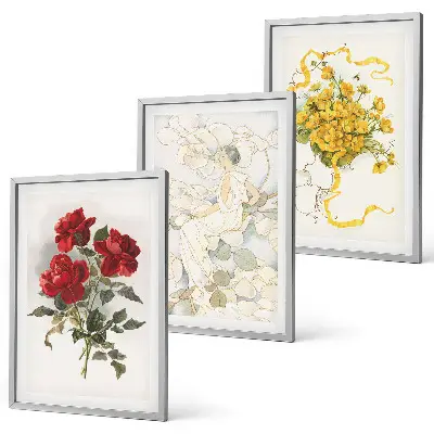 Wall art set red and white roses print