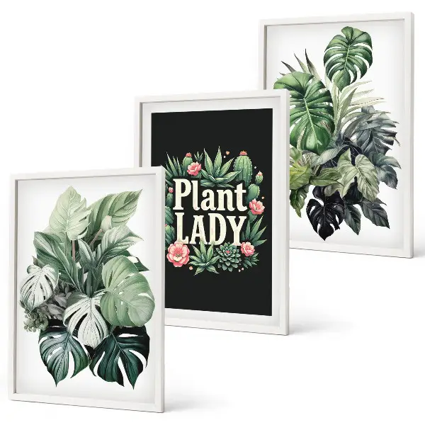 Tropical plants three-piece wall art set plant lady design