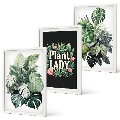 Tropical plants three-piece wall art set plant lady design