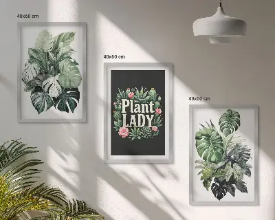 Tropical plants three-piece wall art set plant lady design