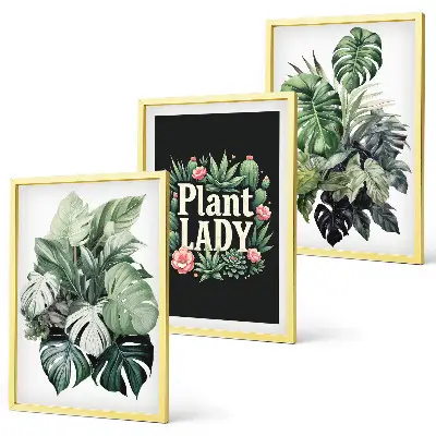Tropical plants three-piece wall art set plant lady design