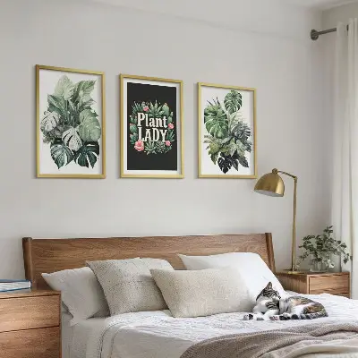 Tropical plants three-piece wall art set plant lady design