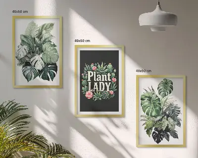 Tropical plants three-piece wall art set plant lady design