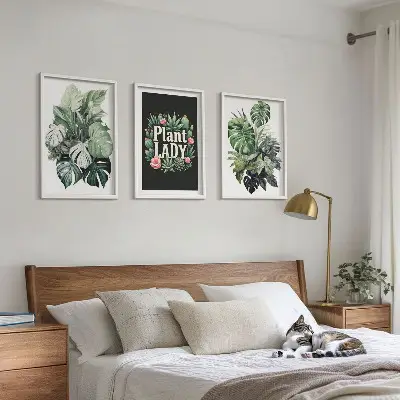 Tropical plants three-piece wall art set plant lady design