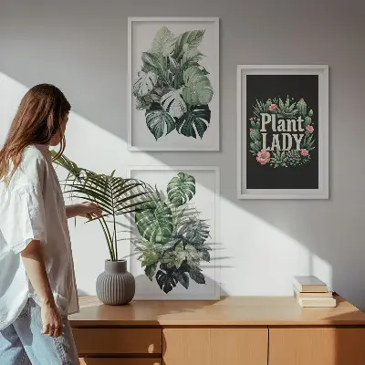 Tropical plants three-piece wall art set plant lady design