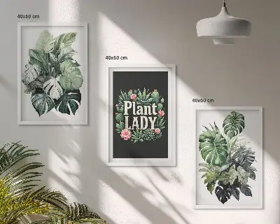 Tropical plants three-piece wall art set plant lady design