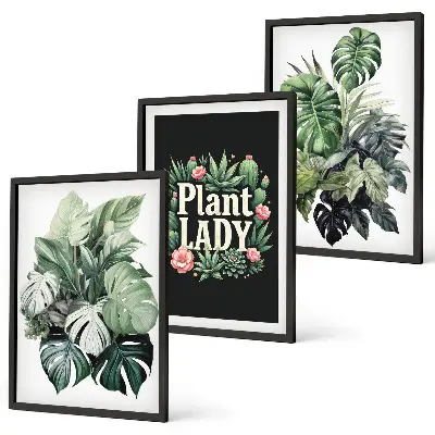 Tropical plants three-piece wall art set plant lady design