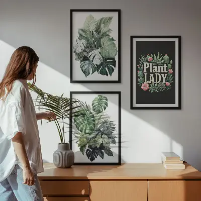 Tropical plants three-piece wall art set plant lady design