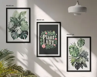 Tropical plants three-piece wall art set plant lady design
