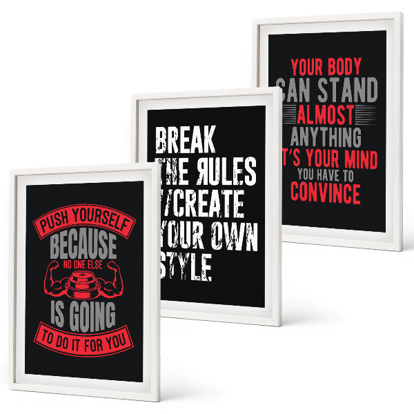 Set of 3 framed wall art pieces Motivation, training, self-development