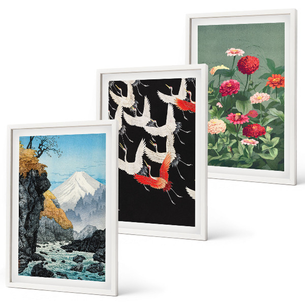 Wall art set Mountains waterfall birds flowers