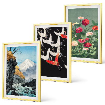 Wall art set Mountains waterfall birds flowers