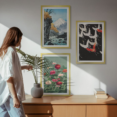 Wall art set Mountains waterfall birds flowers