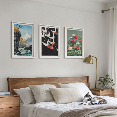 Wall art set Mountains waterfall birds flowers