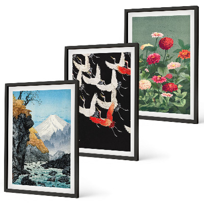 Wall art set Mountains waterfall birds flowers