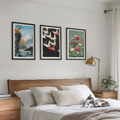 Wall art set Mountains waterfall birds flowers