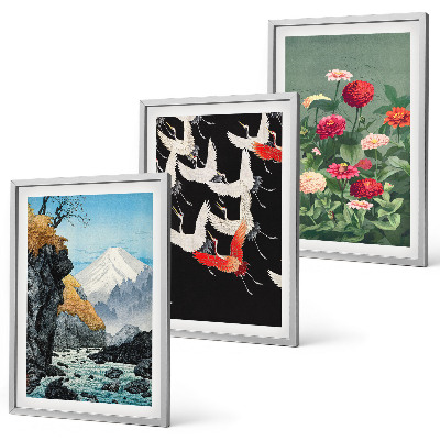 Wall art set Mountains waterfall birds flowers