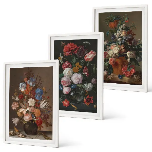 Flowers in vases compositions three-piece wall art set