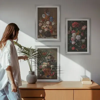 Flowers in vases compositions three-piece wall art set