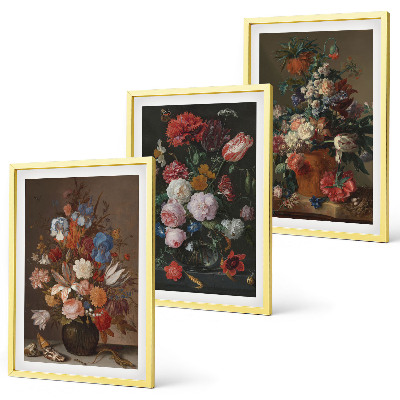 Three-piece wall art piece Flowers in vases compositions