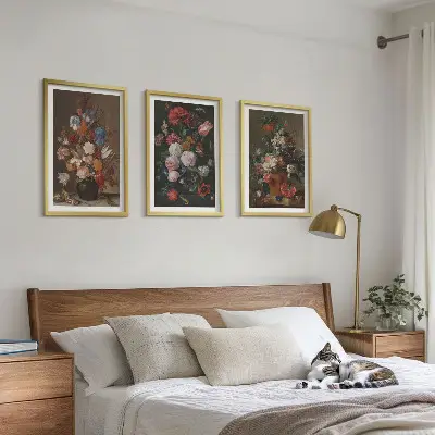 Flowers in vases compositions three-piece wall art set