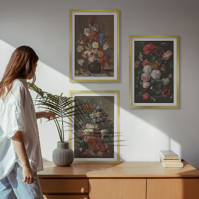 Three-piece wall art piece Flowers in vases compositions