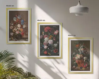 Flowers in vases compositions three-piece wall art set