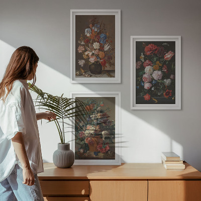 Three-piece wall art piece Flowers in vases compositions