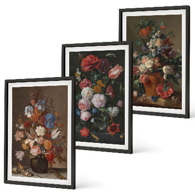 Three-piece wall art piece Flowers in vases compositions